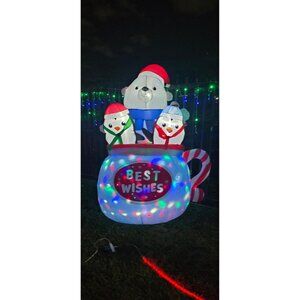 🆕6FT Christmas Inflatable Polar Bear Penguin Hot Cocoa Mug Outdoor Decoration